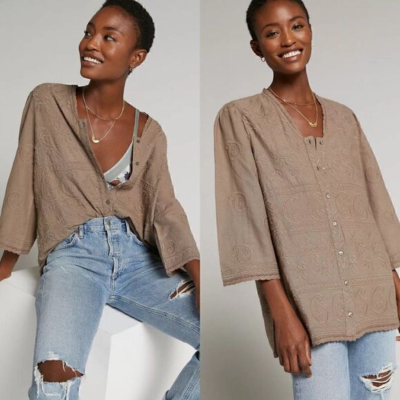 ANTHROPOLOGIE Easton Embroidered Tunic Blouse - Picture 1 of 6